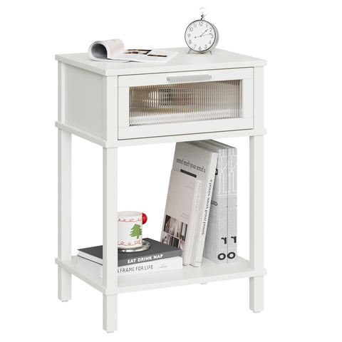 MMEOLUOOK nightstand with drawer in white finish beside bed