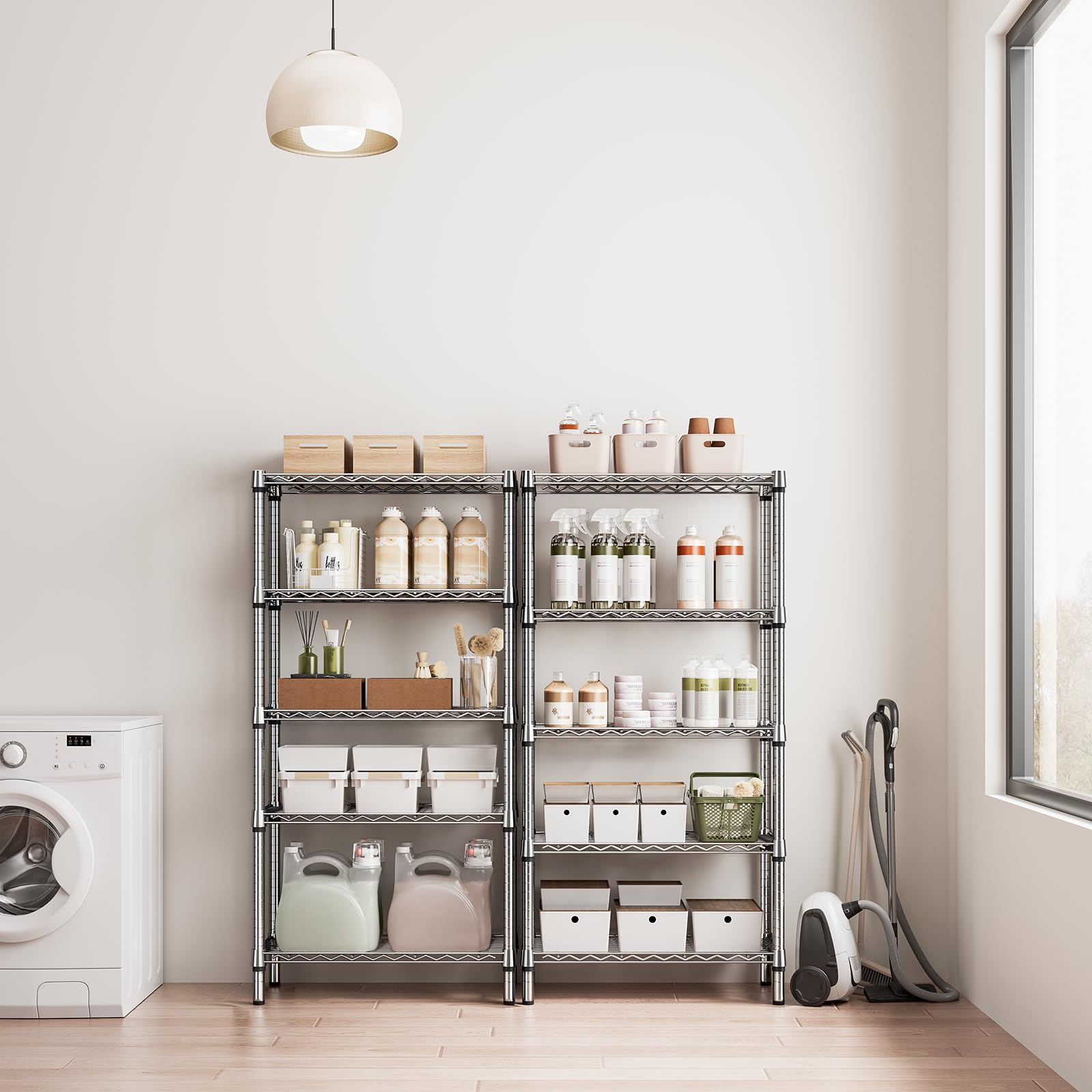 MMZG 1250lbs adjustable shelves demonstrate customizable storage height.
