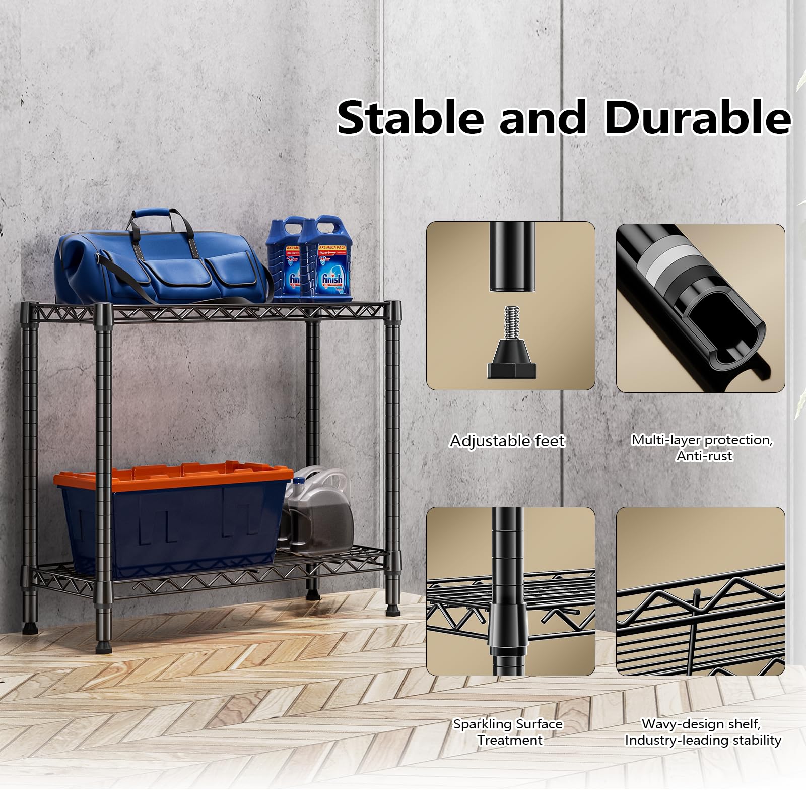 M MZG 2-tier storage rack in laundry room for vertical storage