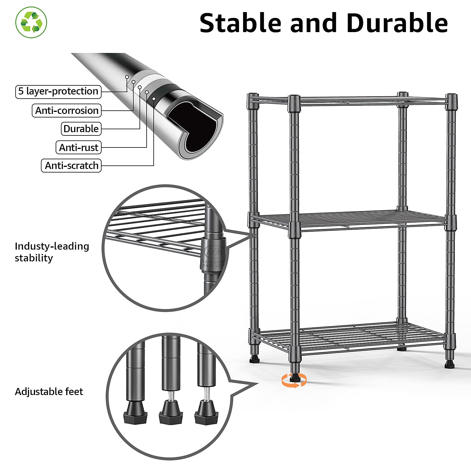 MMZG durable carbon steel construction detail on shelving