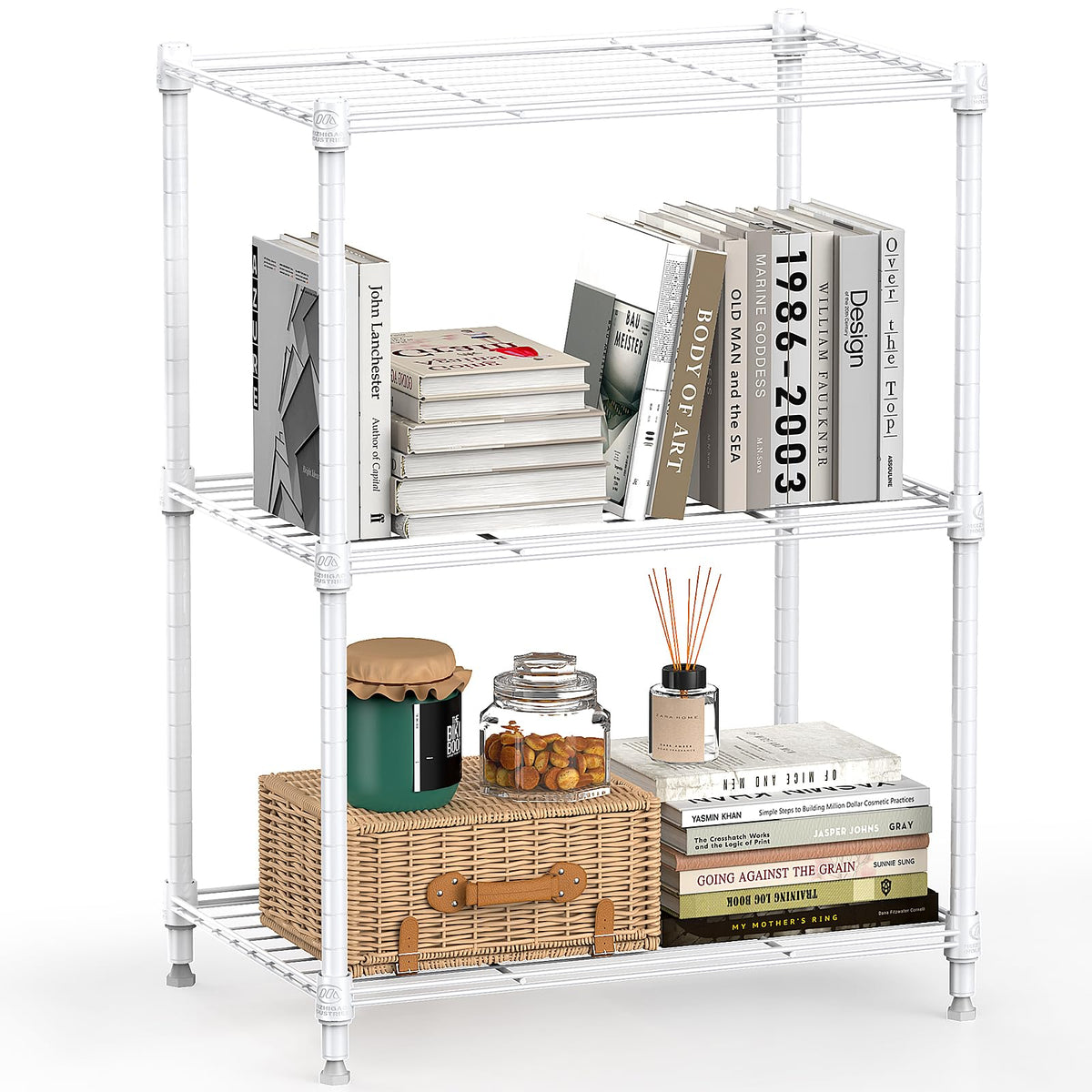 MMZG 3-tier wire shelving unit in a bright kitchen for organized storage.