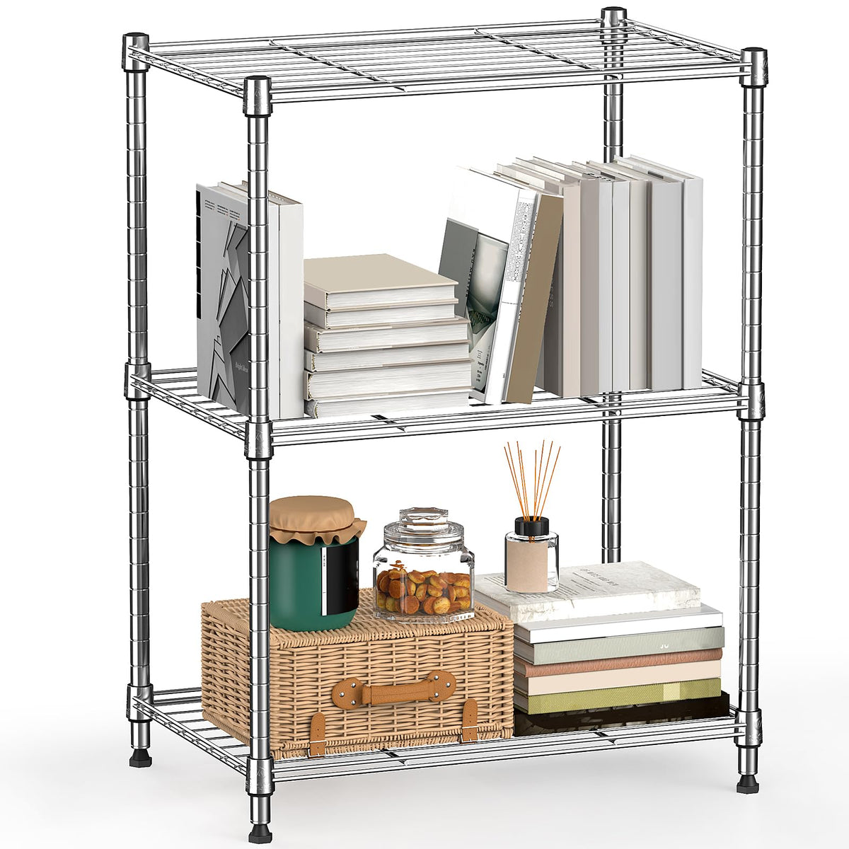 MMZG 450-lb wire shelving unit chrome front view for sturdy kitchen storage