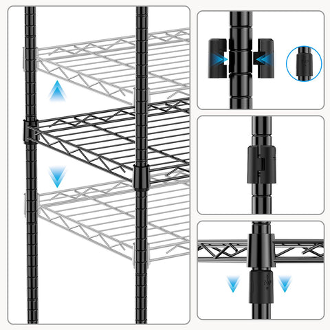 M MZG adjustable height shelves illustrate customizable storage heights for varied items.