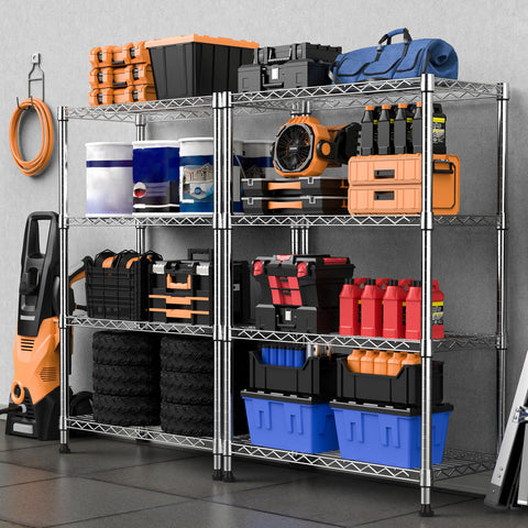 M MZG shelving in a garage for tool and part organization.