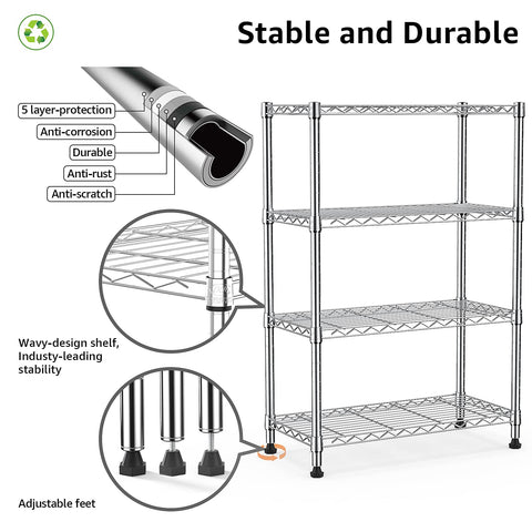 M MZG 4-tier shelving structure shows durable multi-layer design.