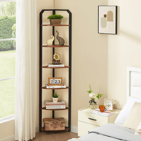 MNEETRUNG 71-inch corner shelf side view highlighting height and silhouette