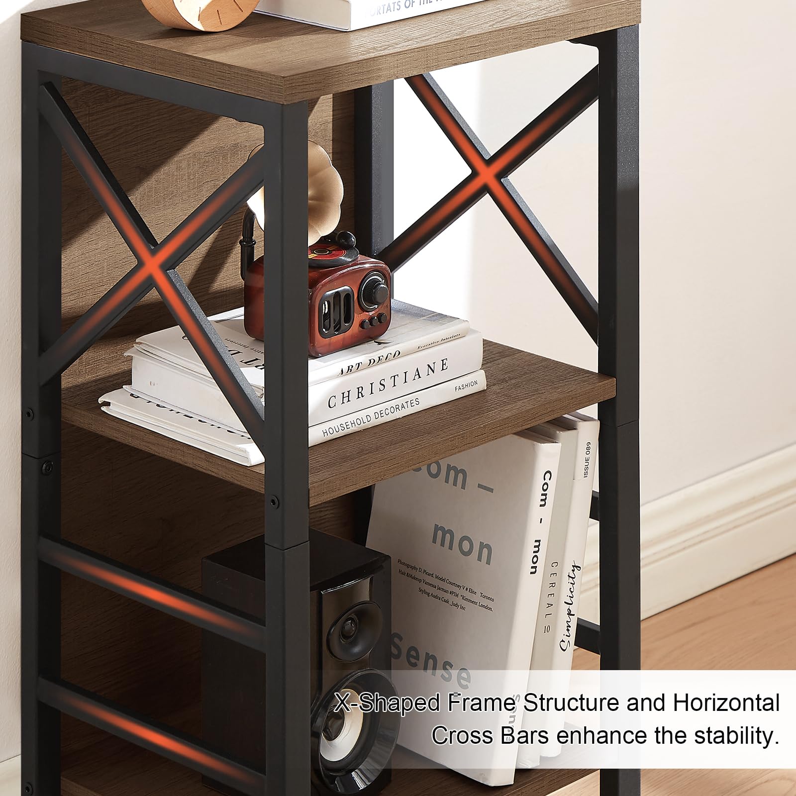 MNEETRUNG adjustable feet keep the shelf level on uneven floors.