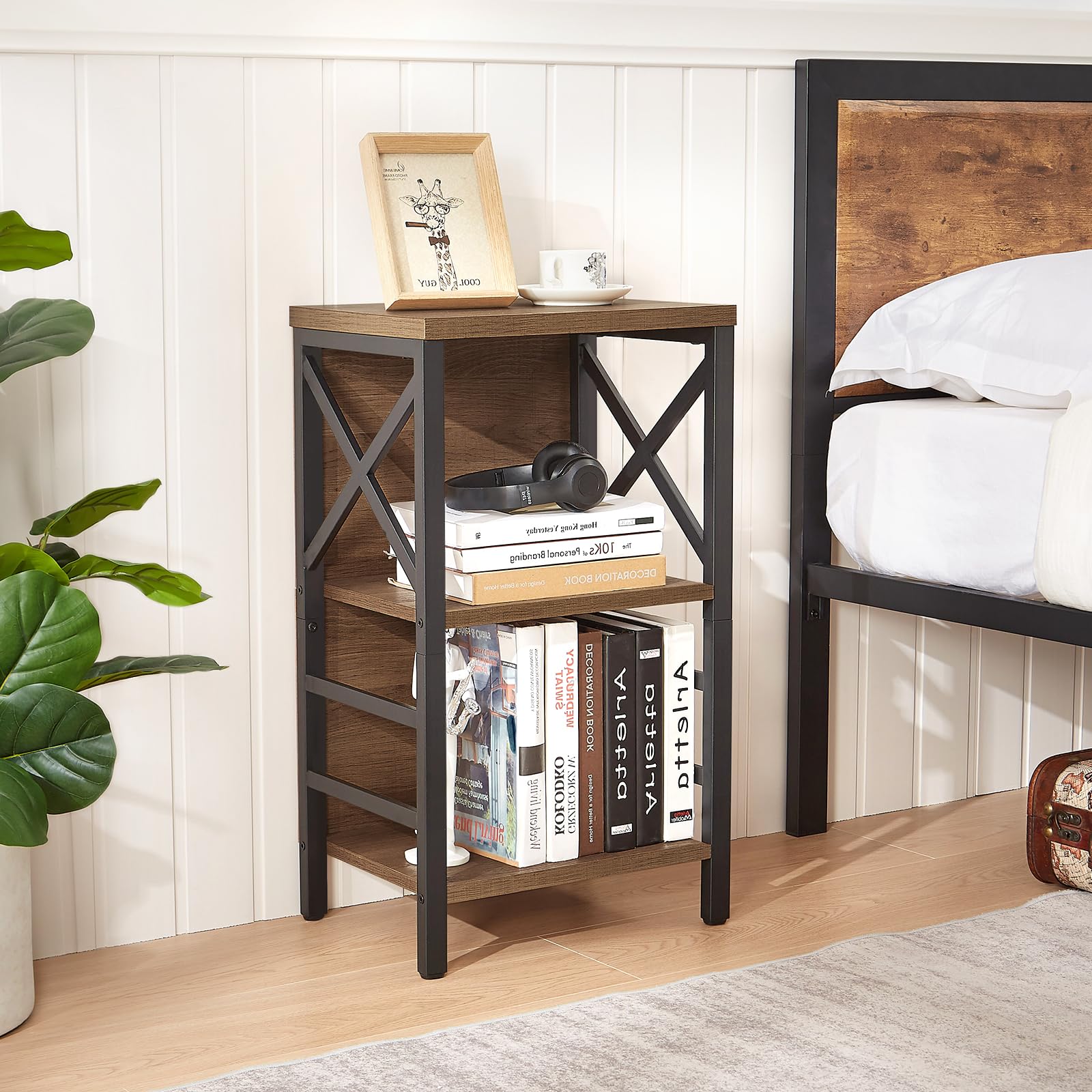 MNEETRUNG rustic brown wood shelves add warm, durable storage to any room.