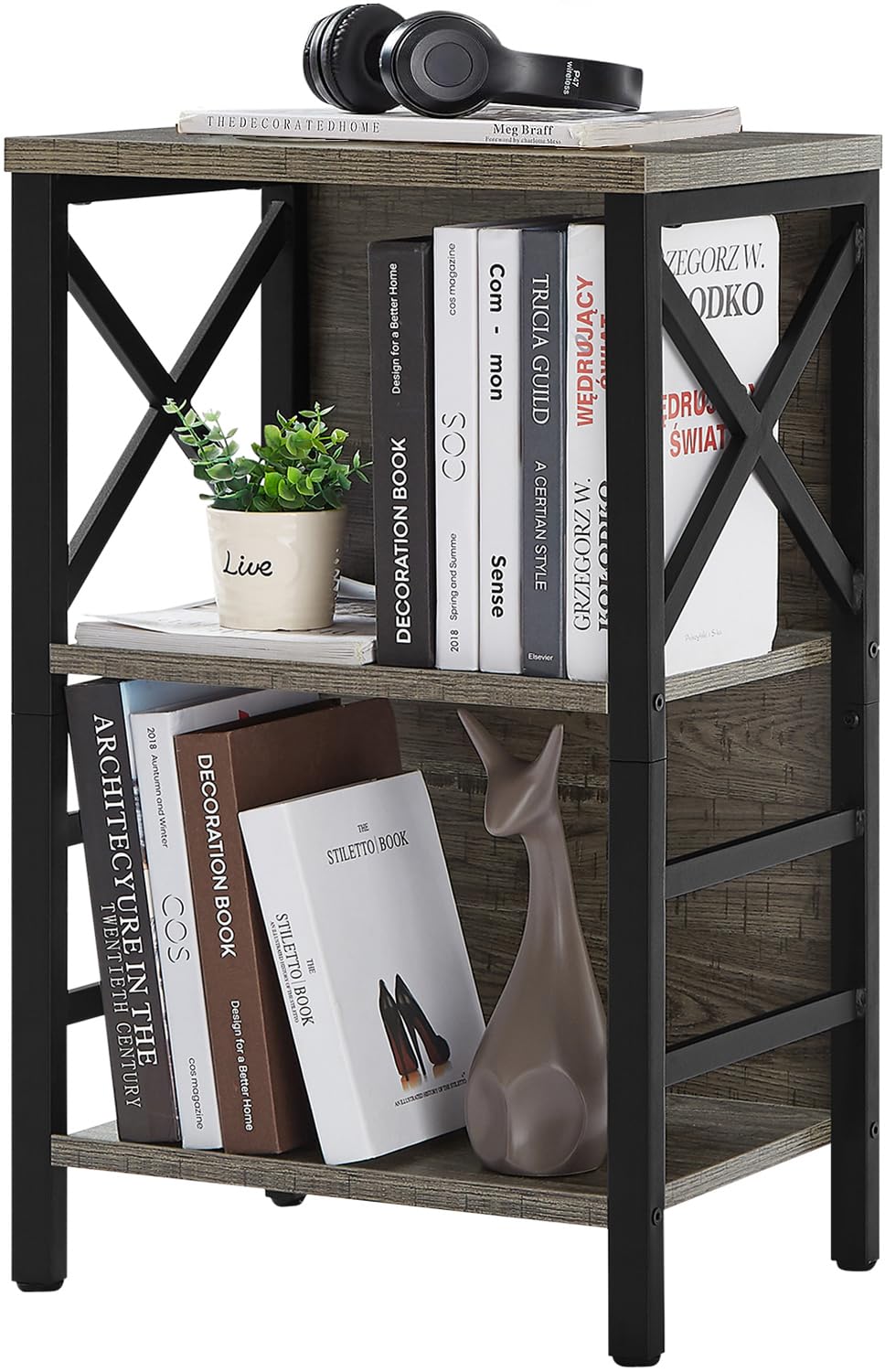 MNEETRUNG small bookcase front view shows sturdy metal frame for stability