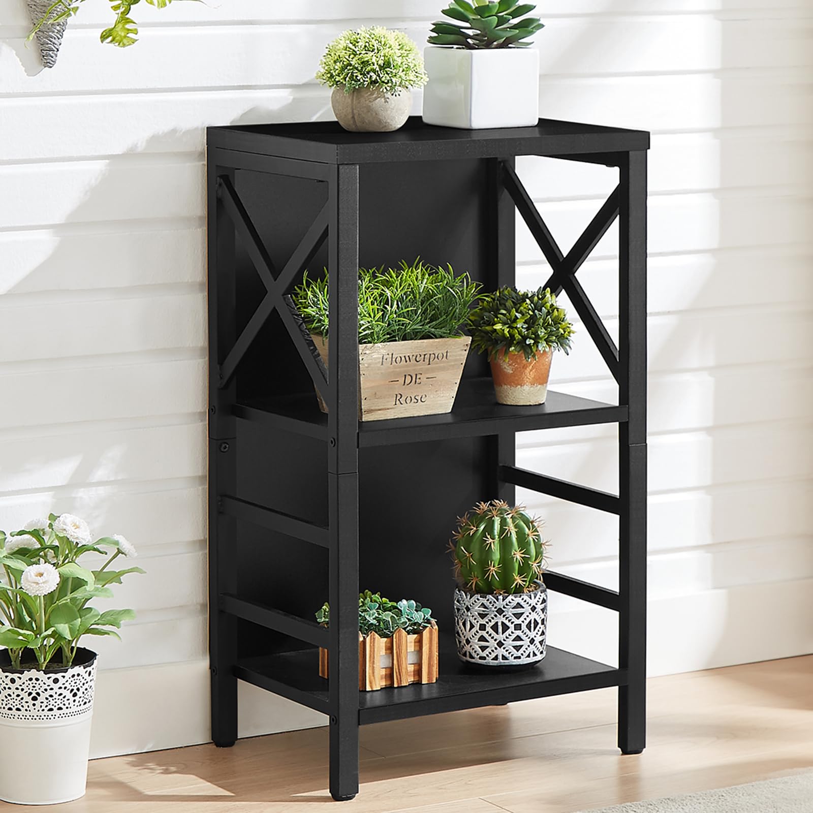 MNEETRUNG small bookshelf side view highlights slim profile beside seating