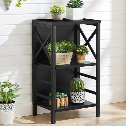 MNEETRUNG small bookshelf side view highlights slim profile beside seating