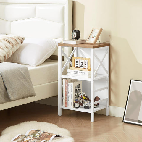 MNEETRUNG white finish bookshelf positioned as space-saving end table