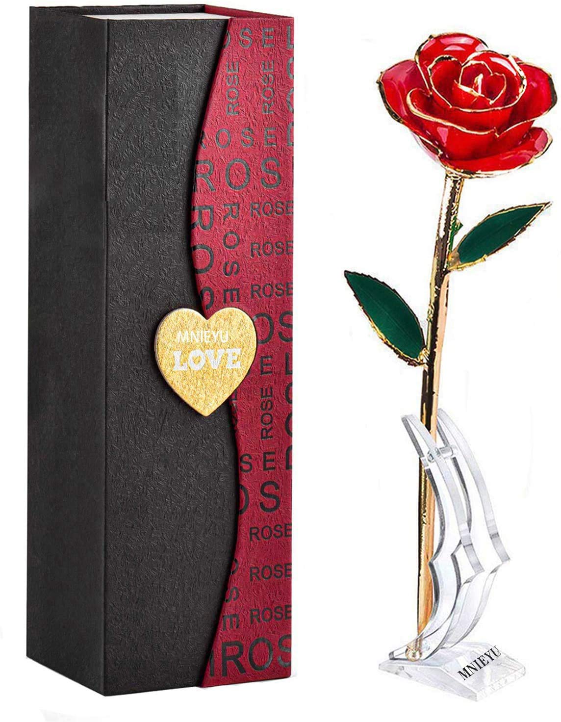 MNIEYU gold rose 24K dipped with stand for elegant display