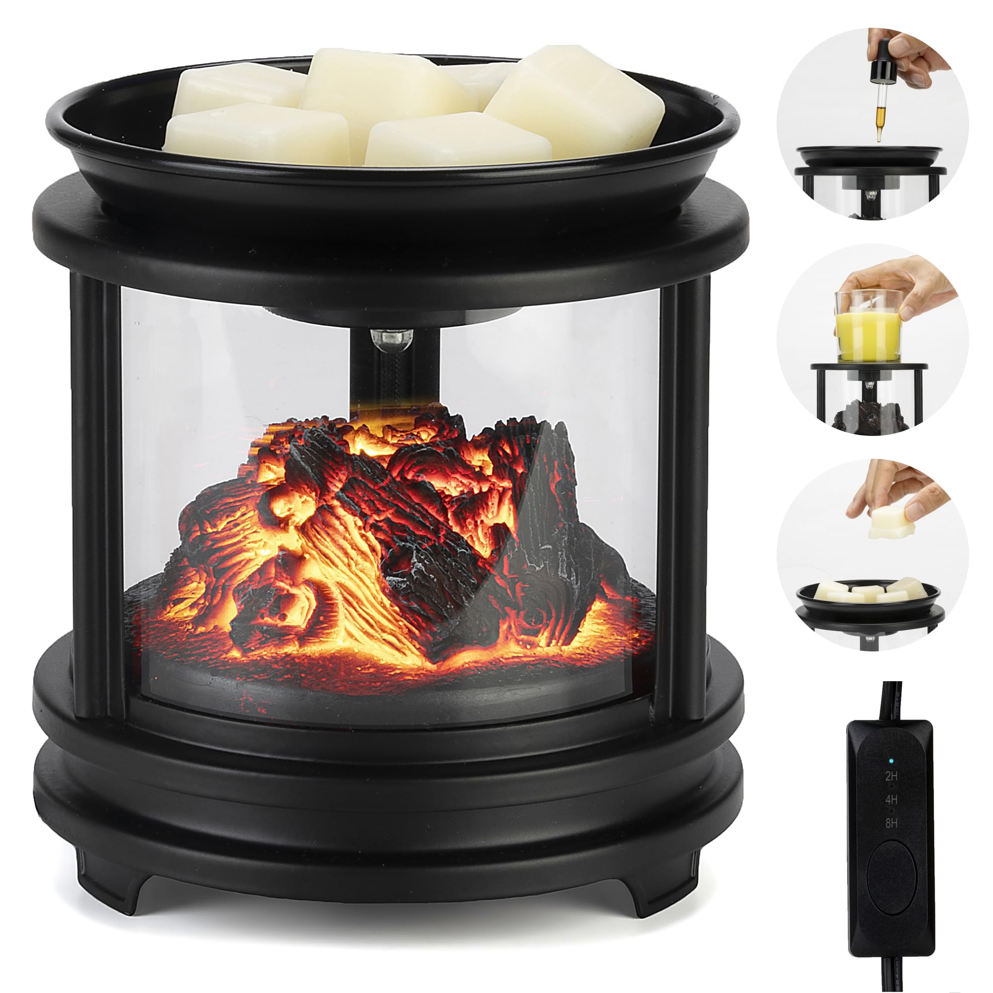 MOAFINA campfire wax warmer front view showing warm glow and design
