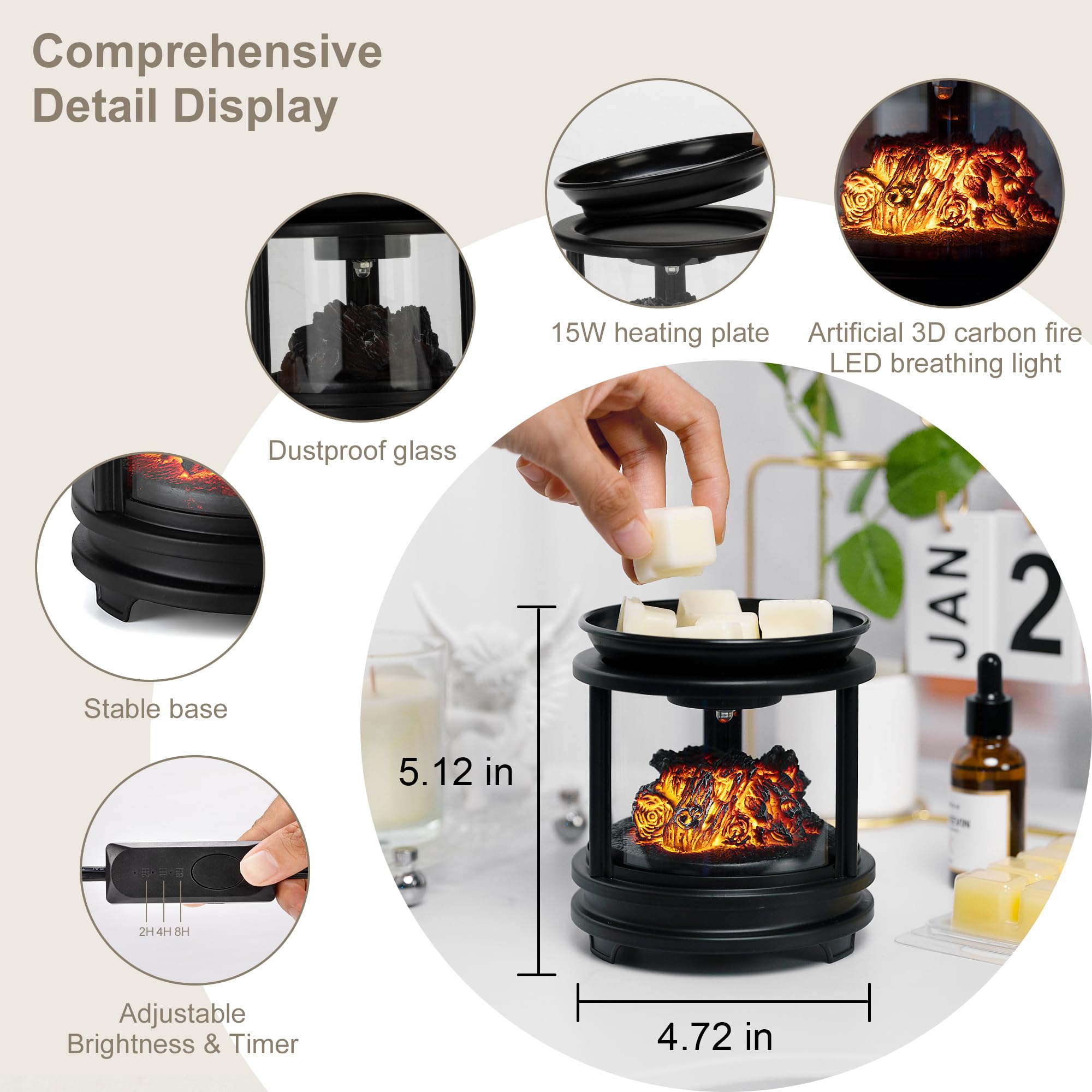 MOAFINA campfire wax warmer metal and glass construction close-up