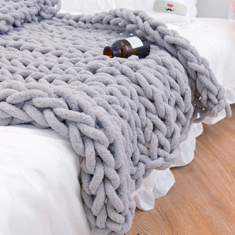 MocaDng chunky-knit blanket 40x40 inches in gray for cozy evenings