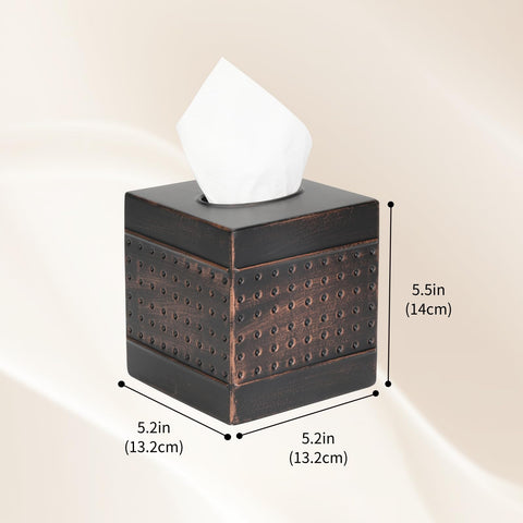 MOCHTERO tissue box cover hand hammered design adds industrial charm to bathrooms.