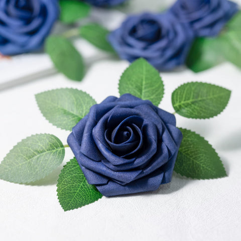 Mocoosy blue rose with stem showcases 8-inch length for easy crafting and arrangement.