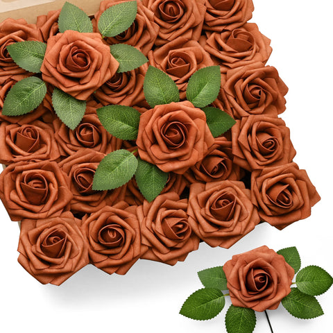 Mocoosy burnt orange artificial rose with stem for durable DIY bouquets