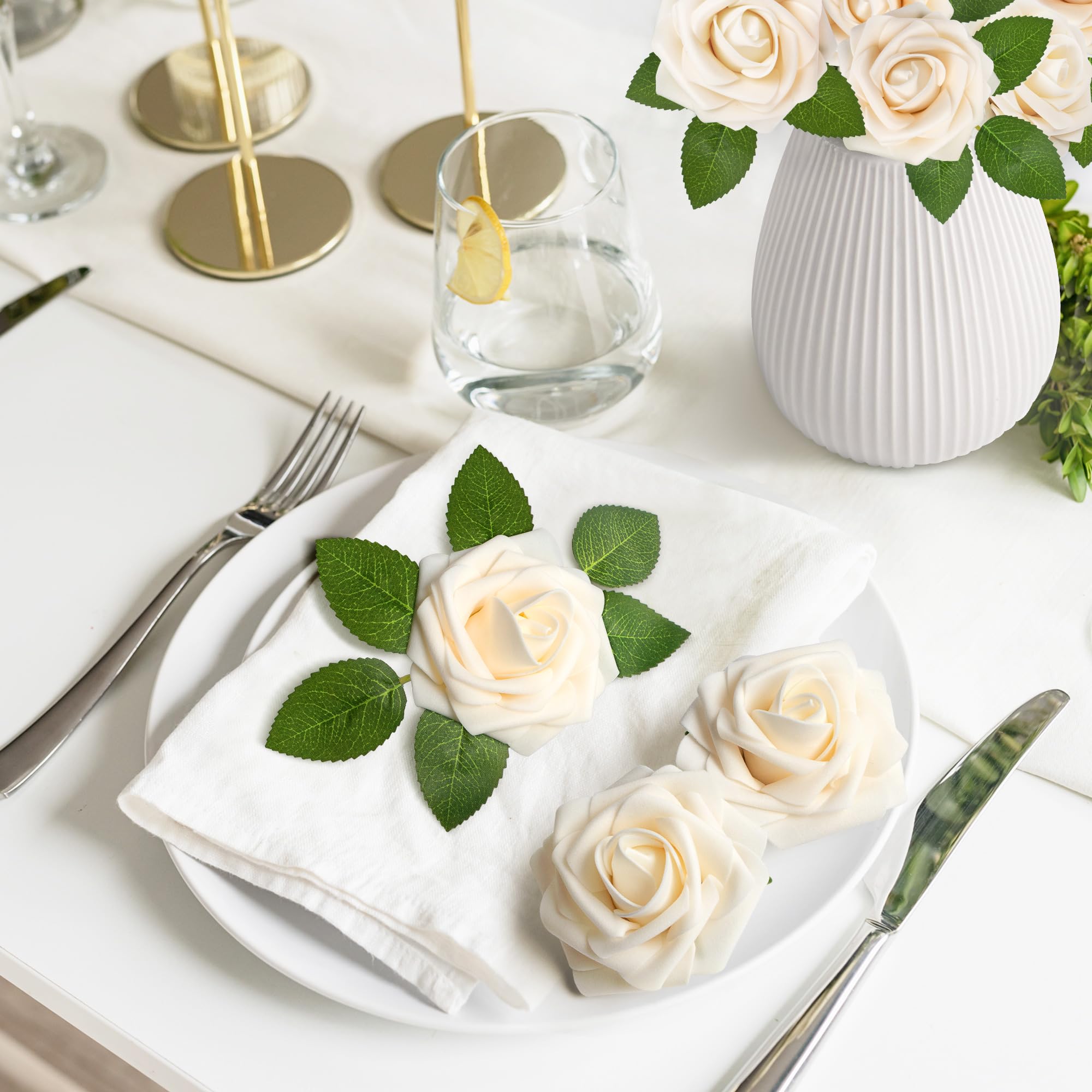 Mocoosy cream rose artificial bulk stem 8in, adds a realistic touch to decor.