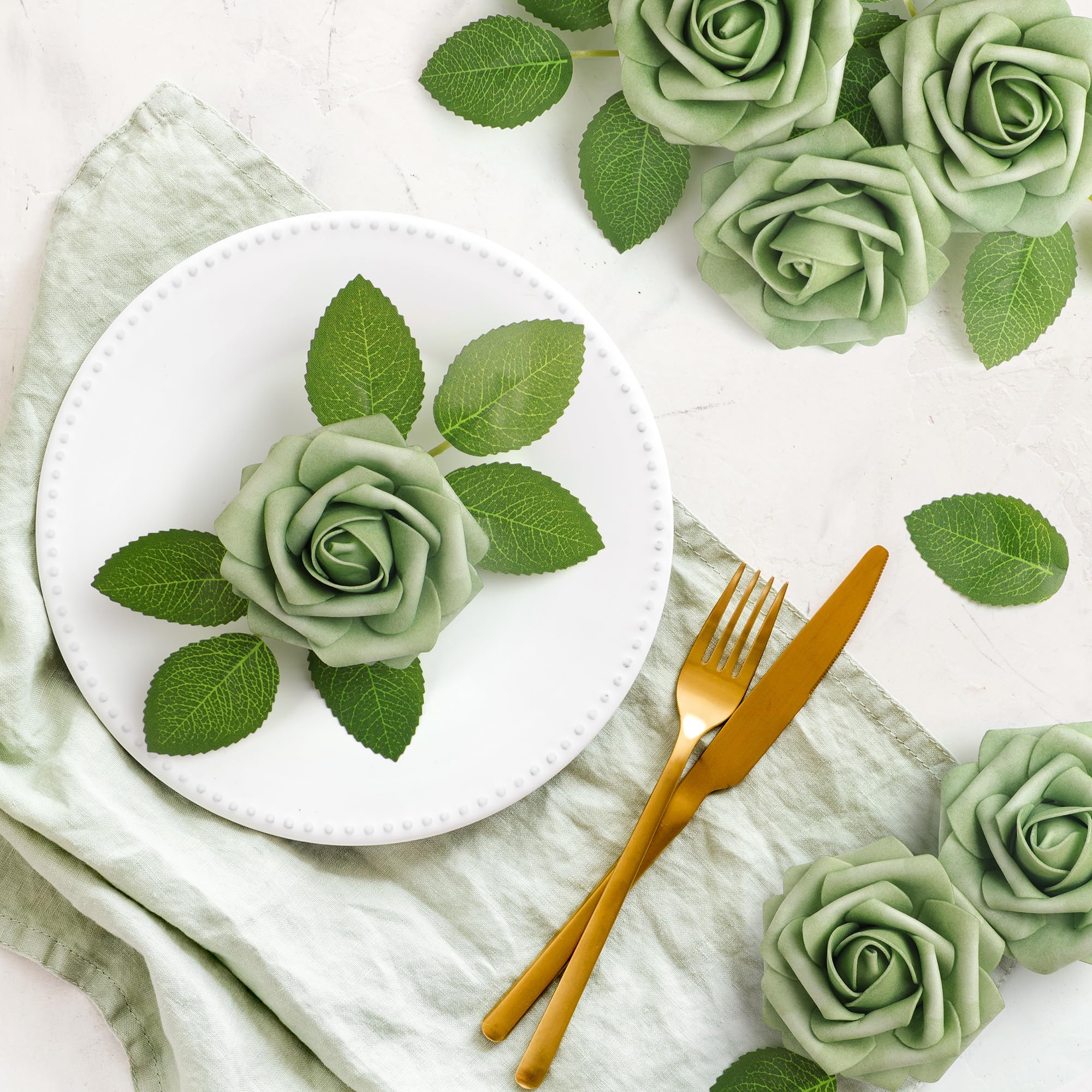 Mocoosy green rose stems for easy DIY arrangements.