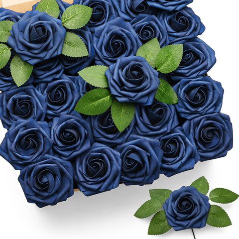 Mocoosy navy-blue foam rose close-up for realistic DIY floral accents.