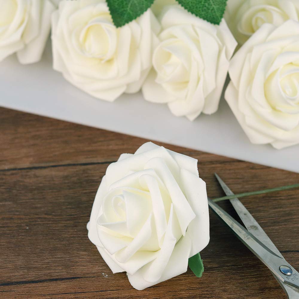 Mocoosy white rose artificial flowers bridal shower decor with durable, reusable petals.