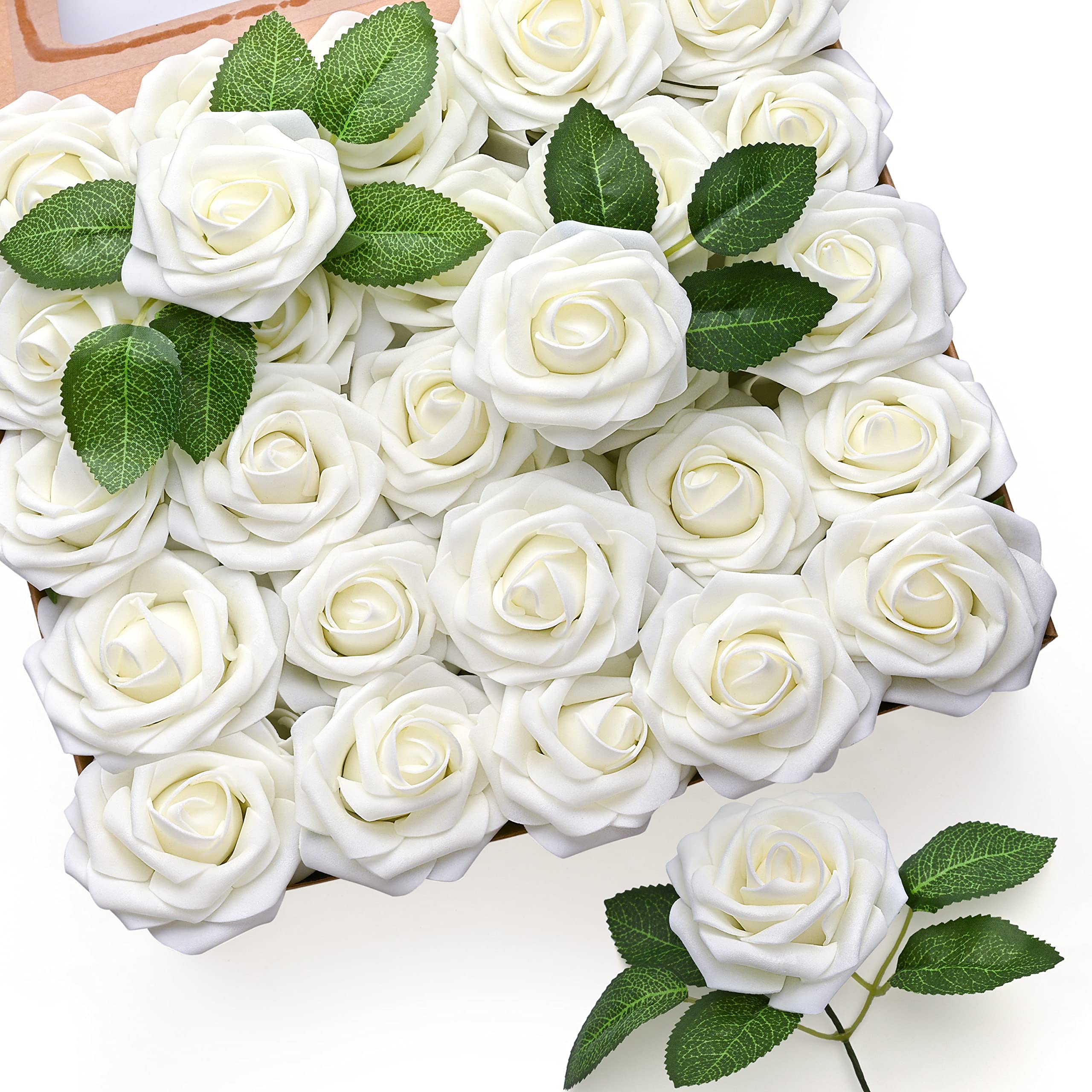 Mocoosy white rose artificial flowers centerpieces with lifelike petals for elegant table decor.