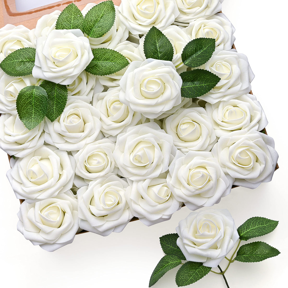 Mocoosy white rose artificial flowers centerpieces with lifelike petals for elegant table decor.