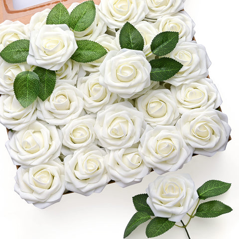 Mocoosy white rose artificial flowers centerpieces with lifelike petals for elegant table decor.
