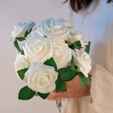 Mocoosy white rose artificial flowers realistic texture for long-lasting decor.