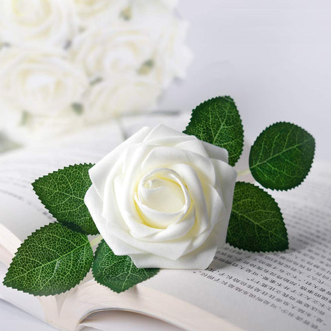 Mocoosy white rose artificial flowers wedding bouquet for timeless bridal arrangements.