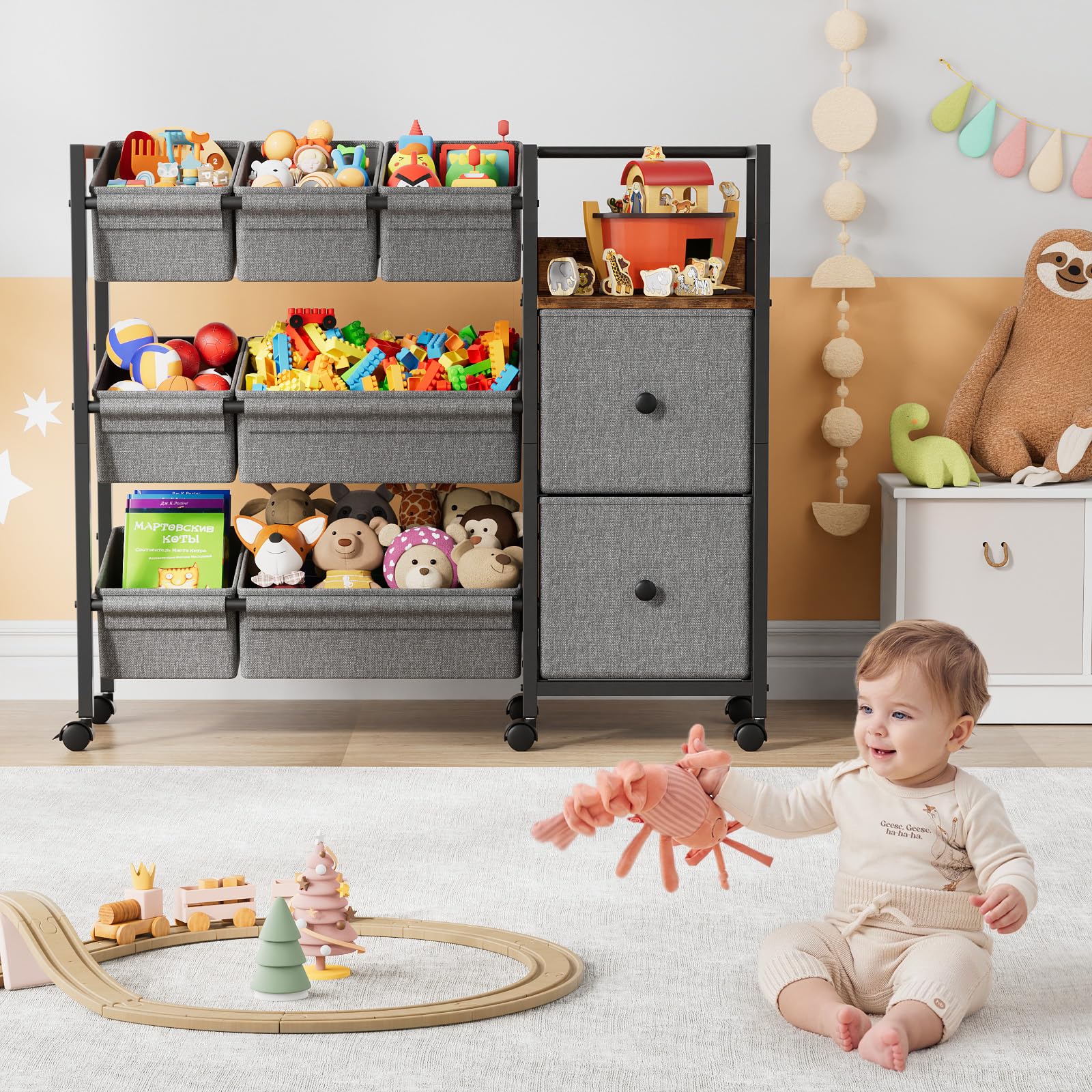 Modanais black finish matches modern playroom decor.