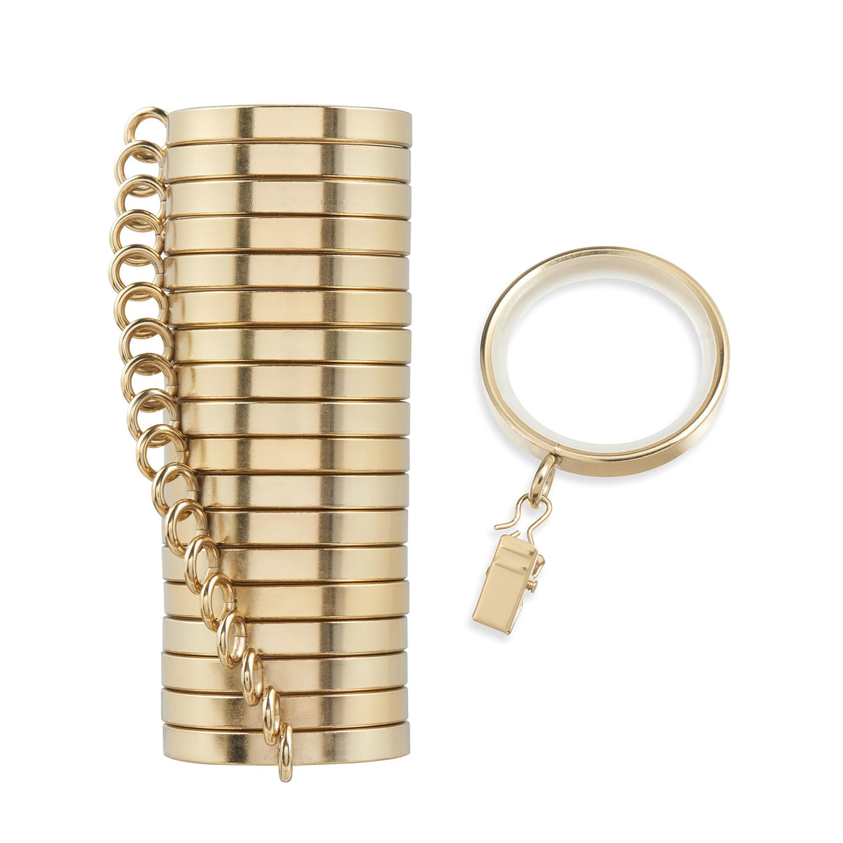 MODE Cambria designer rings in brushed gold with a 2-inch outer diameter for premium drapery.