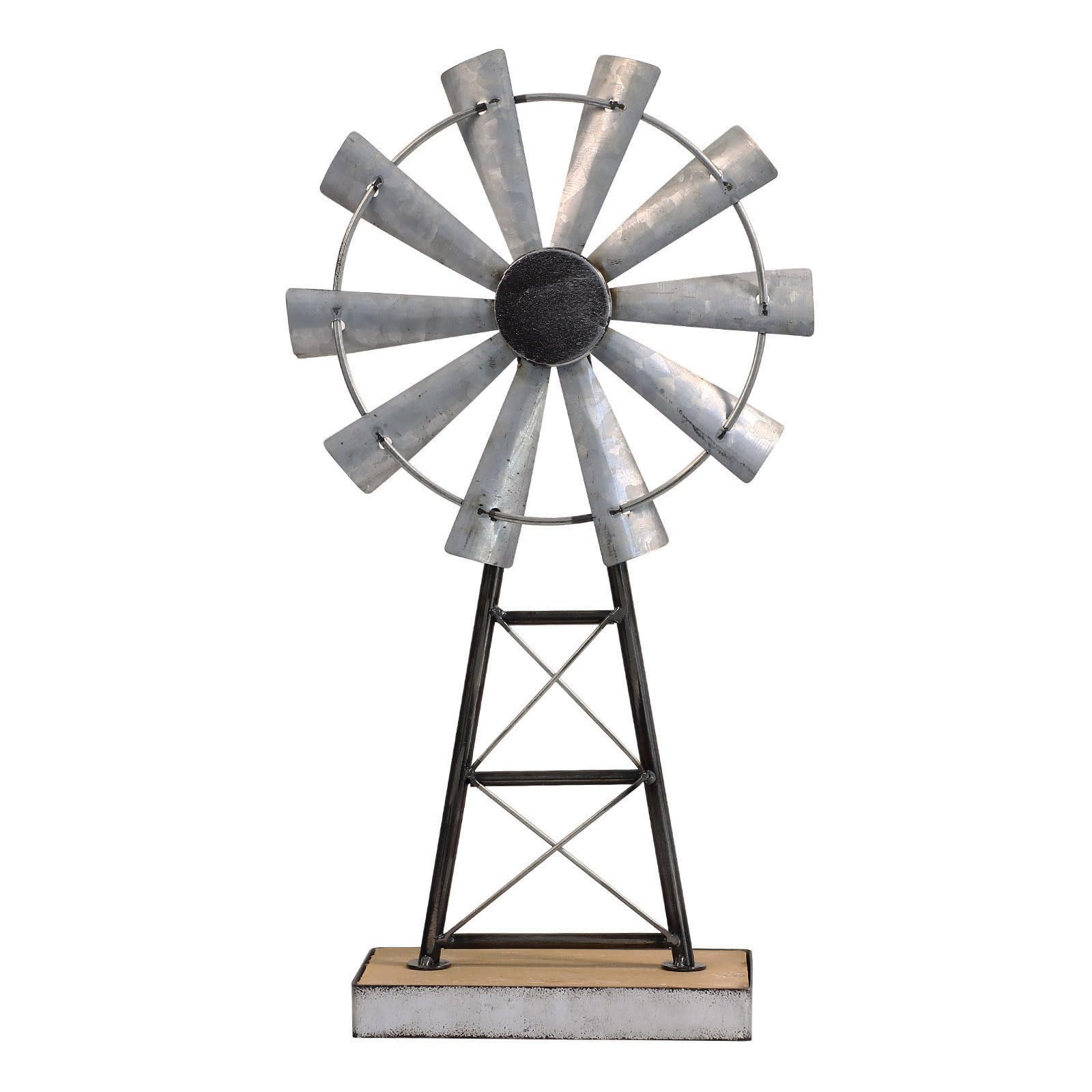 Mode Home windmill decor stands tall, adding rustic living room charm.