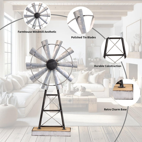 Mode Home distressed galvanized windmill close-up shows vintage texture.