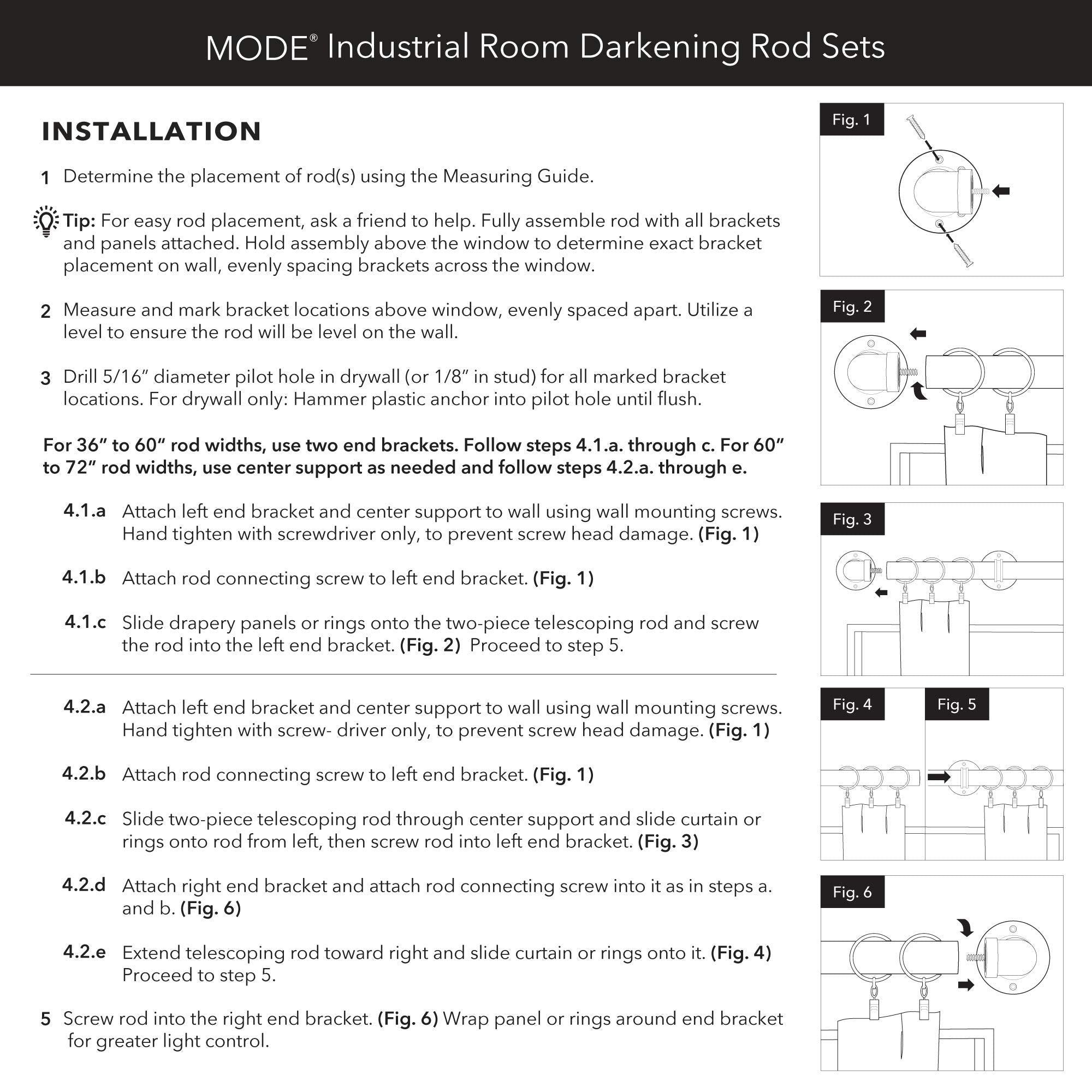 MODE packaging includes brackets, screws, anchors, and clear installation instructions
