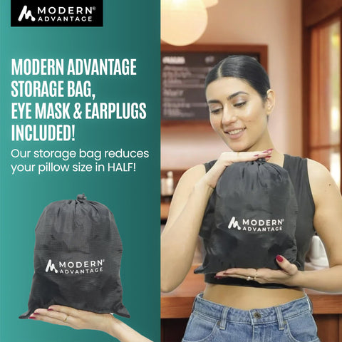 Modern Advantage travel pillow inflate before use to maximize comfort