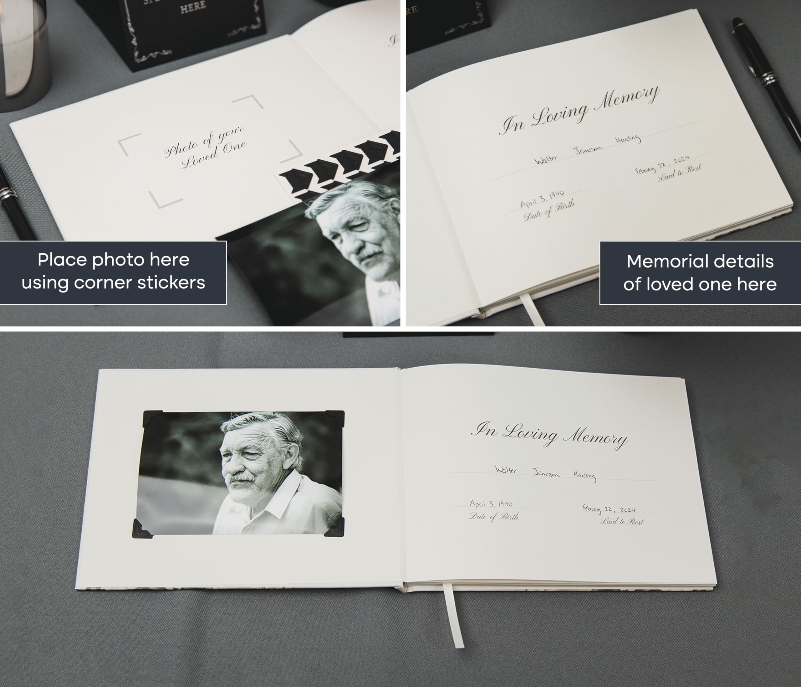 Modern Album Designs black keepsake box packaging for a complete memorial set.