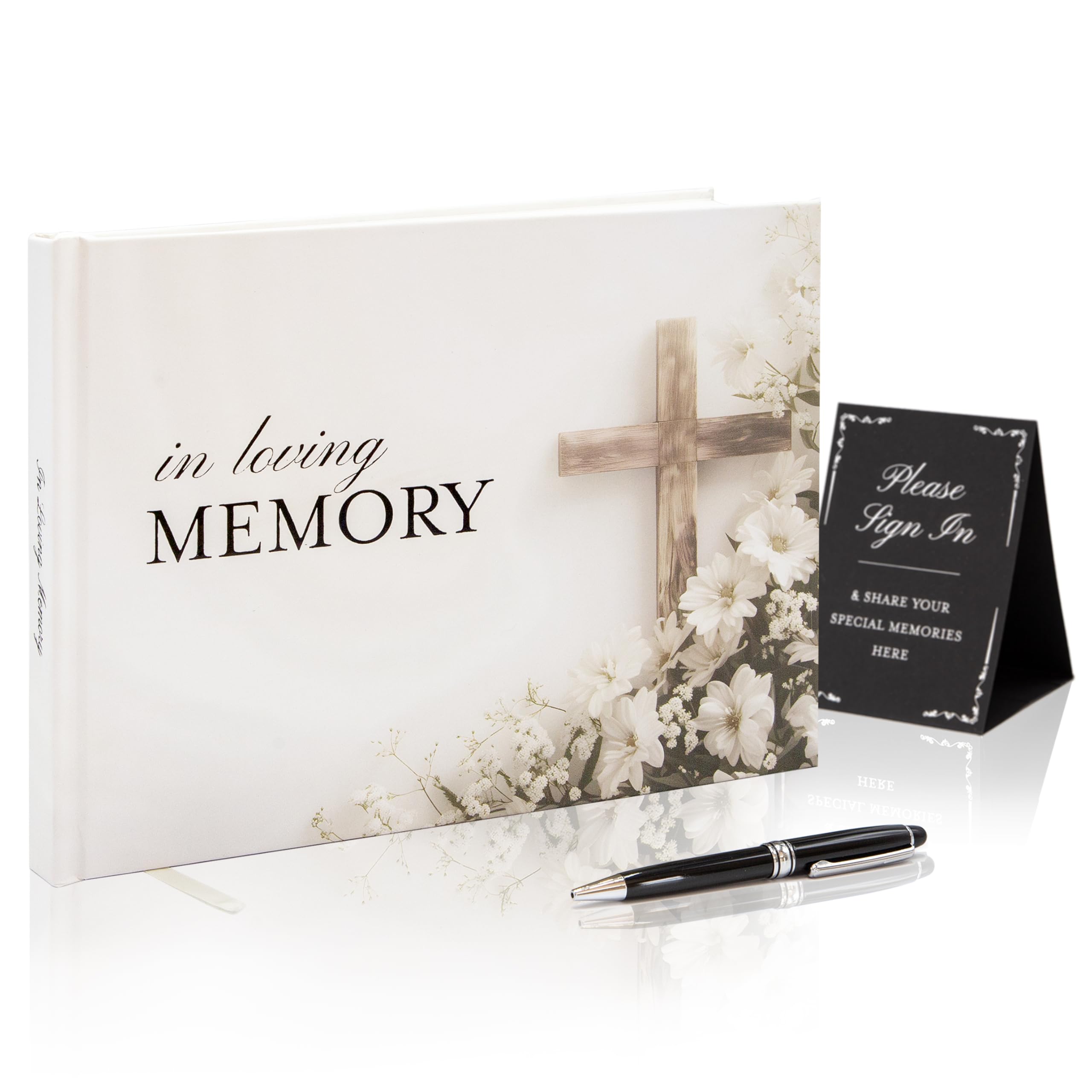 Modern Album Designs cross hardcover funeral guest book cover for dignified memorial display.