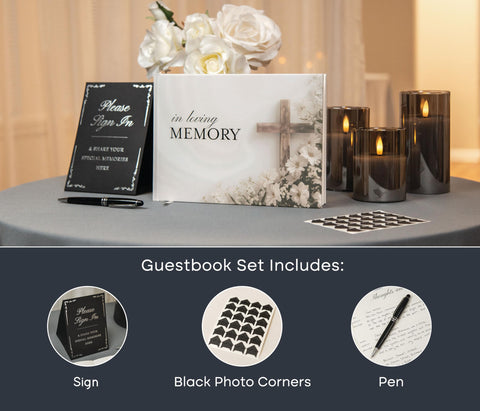Modern Album Designs silver embossed double-sided 5x7 sign for service display.