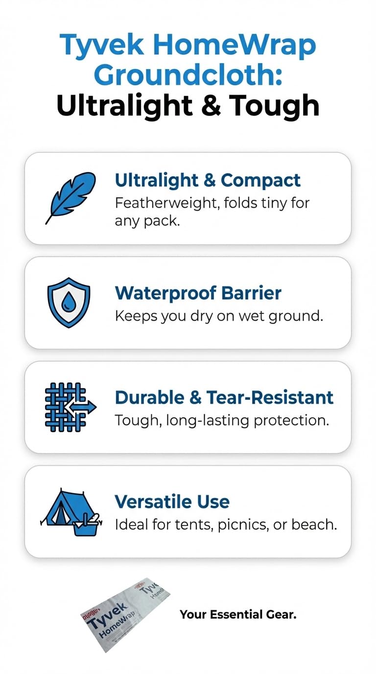 Modern Grizzly Tyvek ground cloth demonstrates breathable, water-resistant protection underfoot.