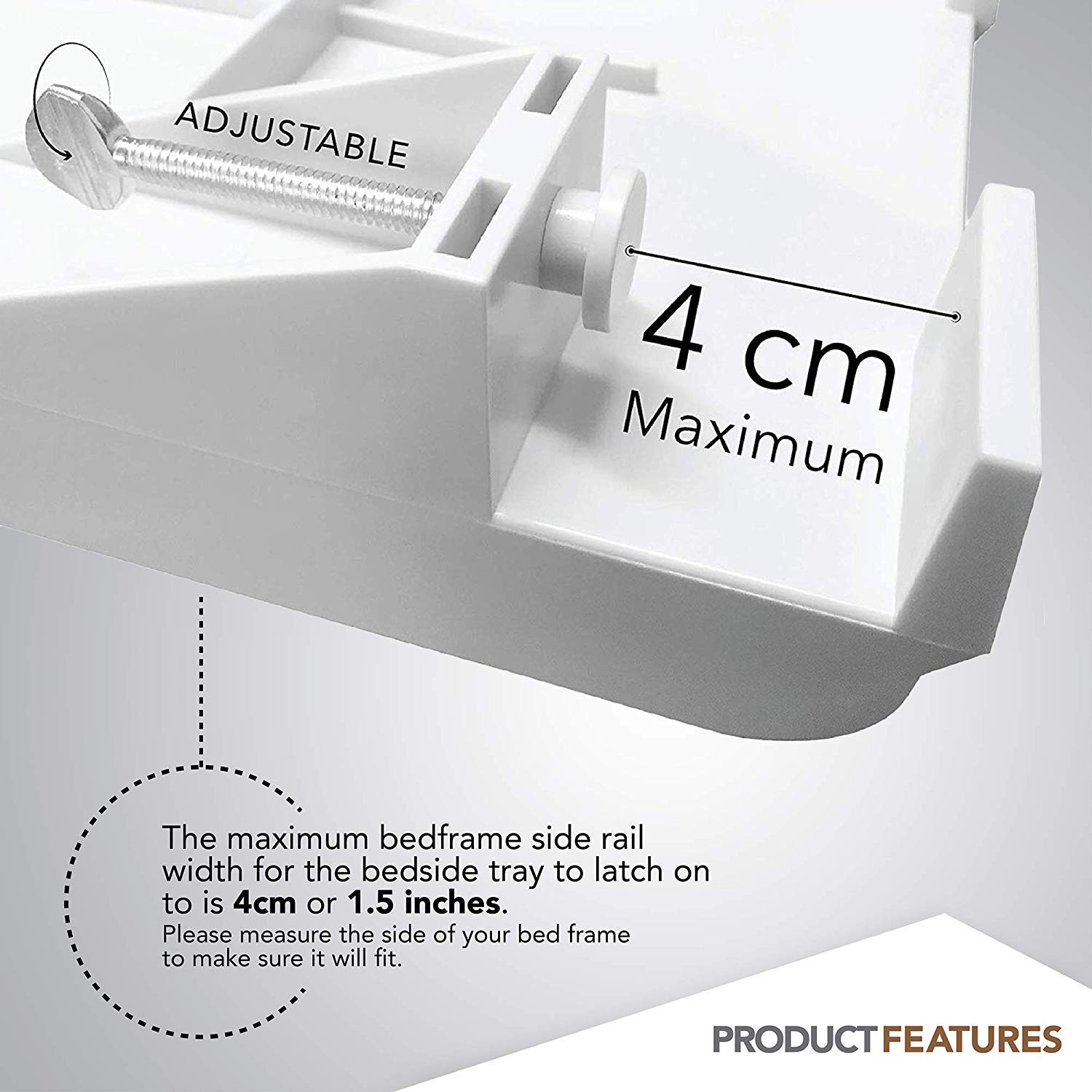 Modern Innovations bedside shelf cup holder prevents spills and holds drinks.