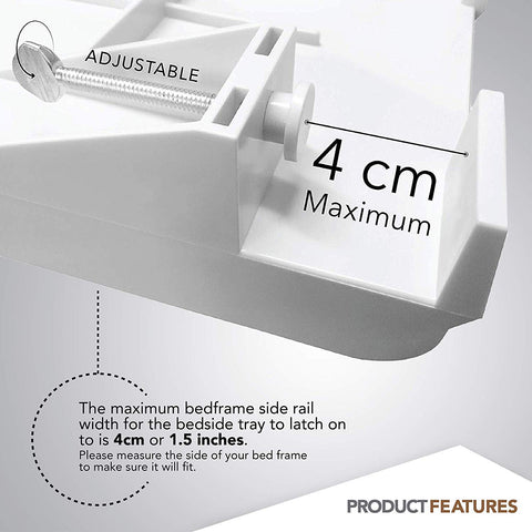 Modern Innovations bedside shelf cup holder prevents spills and holds drinks.