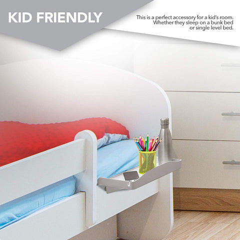 Modern Innovations bedside shelf top bunk use for easy access.