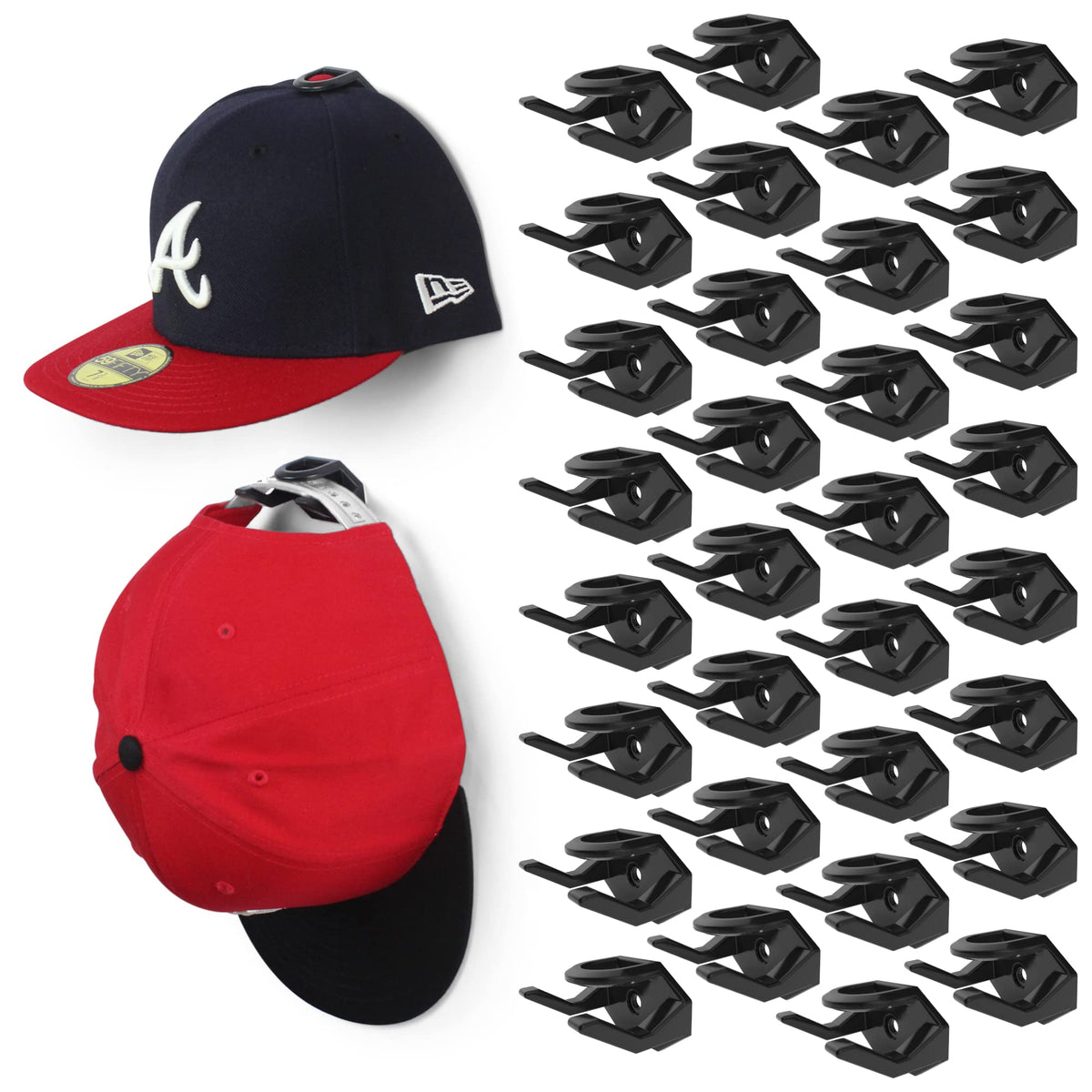 Modern JP adhesive wall hat hooks 32-pack displaying hats neatly front and center