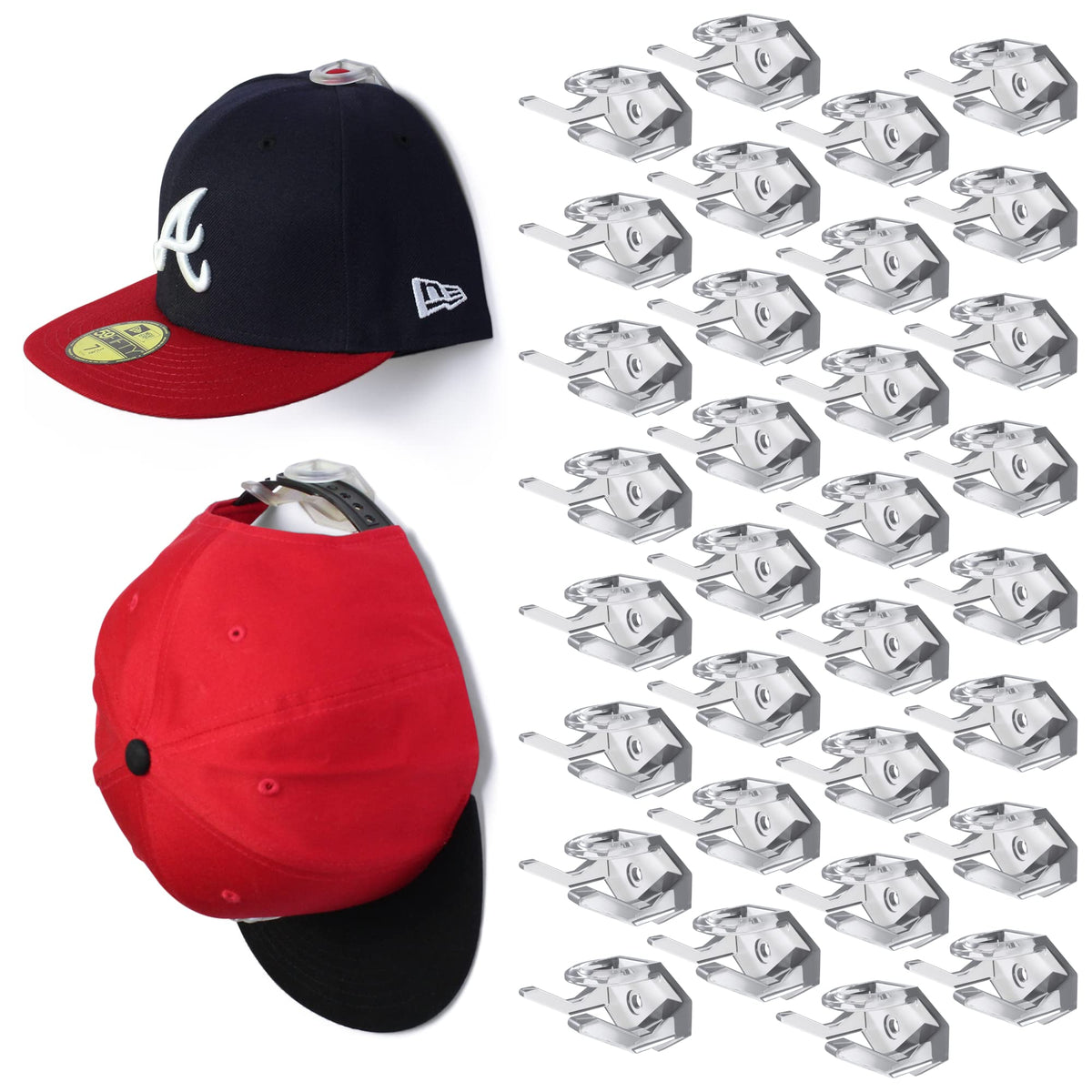 Modern JP adhesive hat hooks wall 32-pack front view for a clean, accessible display.