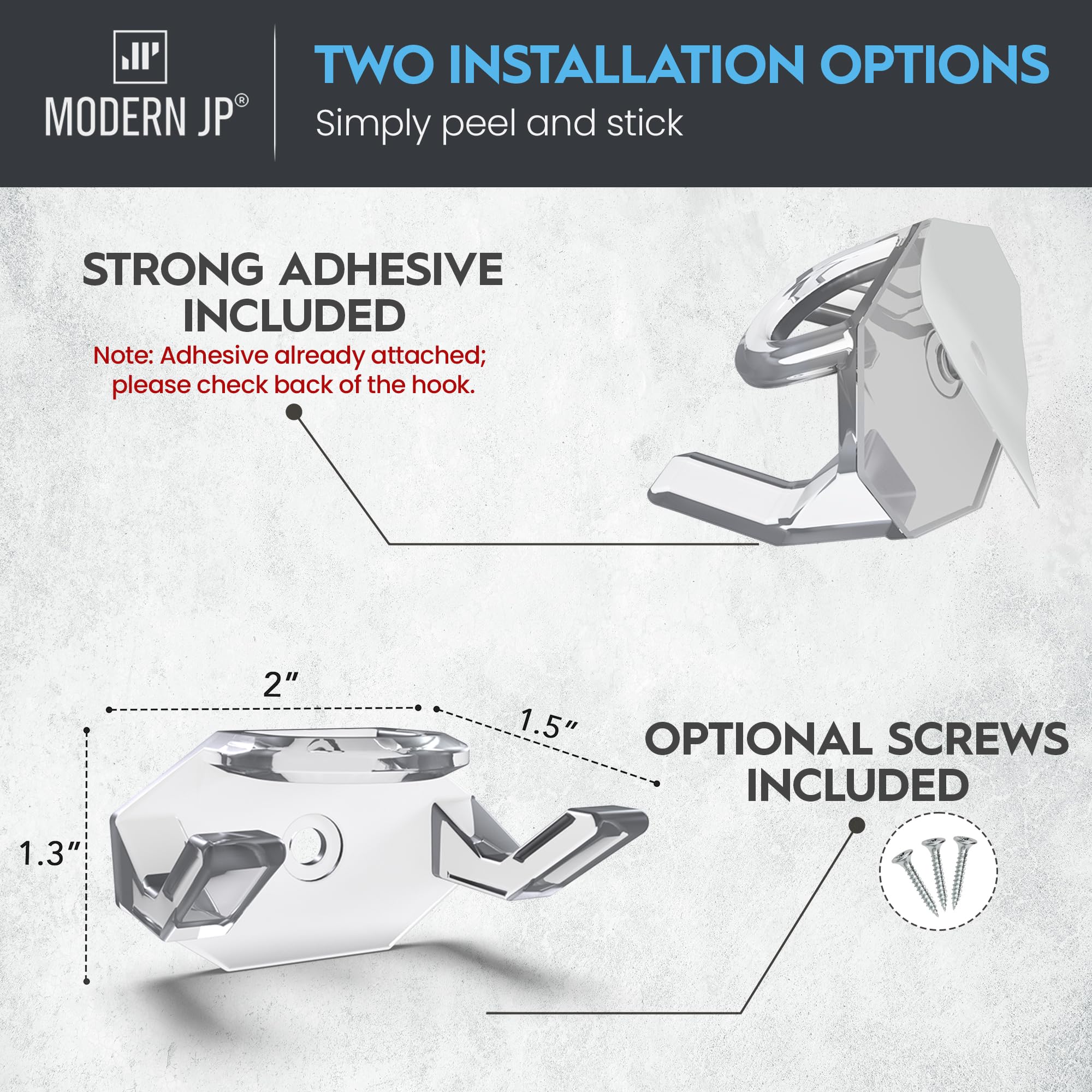 Modern JP hat hooks wall adhesive install shows easy, tool-free mounting options.