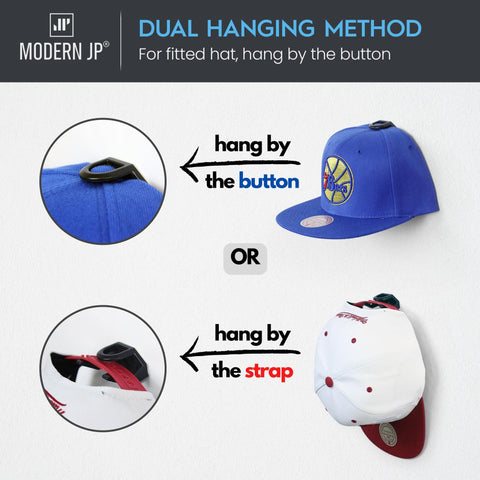 Modern JP minimalist hat display showcasing hats with a low profile