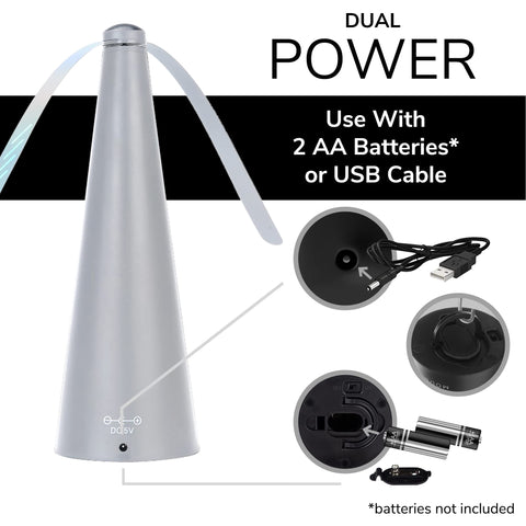 Modern Lyfe Fly Fan in use during outdoor dining on a patio